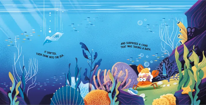 Underwater scene with cartoon fox and colorful coral reefs by Andressa Meissner