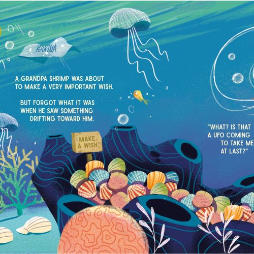 Underwater scene with colorful fish, coral, jellyfish, and shrimp by Andressa Meissner Kids