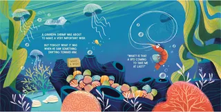 Underwater scene with colorful fish, coral, jellyfish, and shrimp by Andressa Meissner Kids
