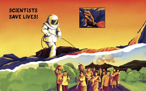 Scientist in hazmat suit collecting samples with text scientists save lives
