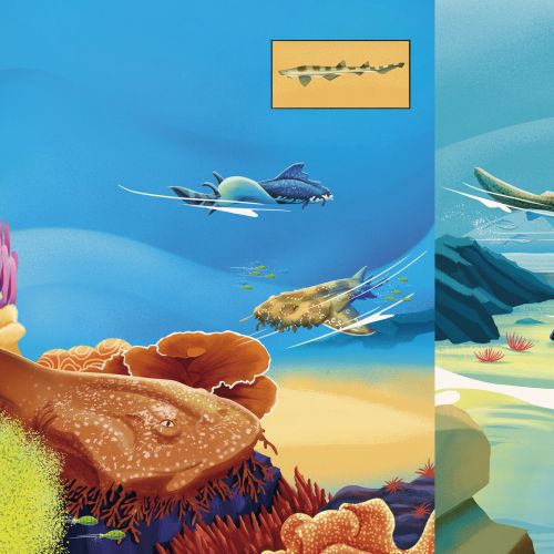 Prehistoric marine reptiles swimming in ancient ocean environment