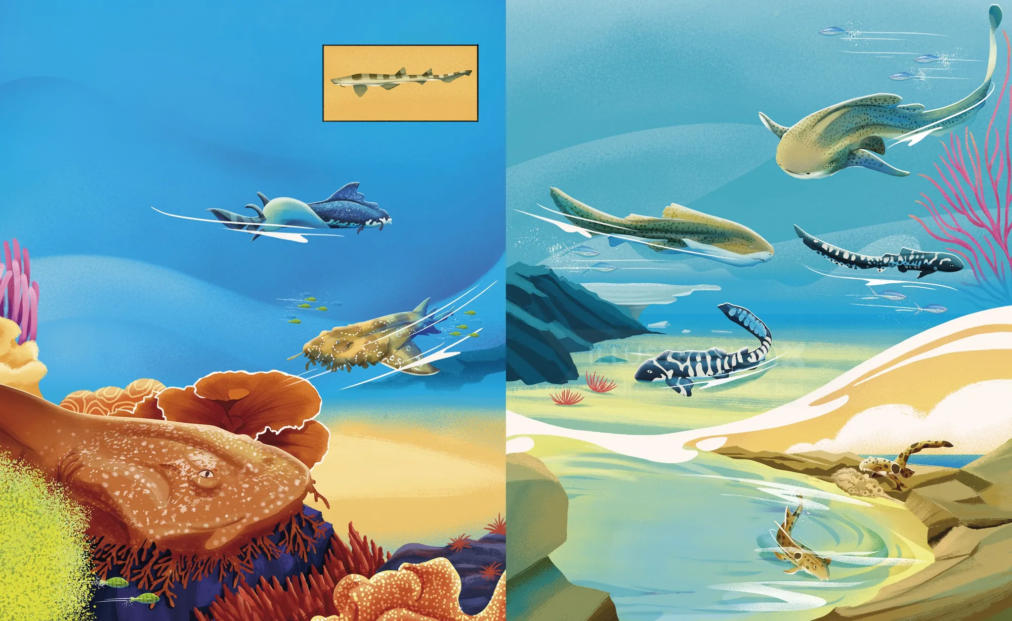 Prehistoric marine reptiles swimming in ancient ocean environment
