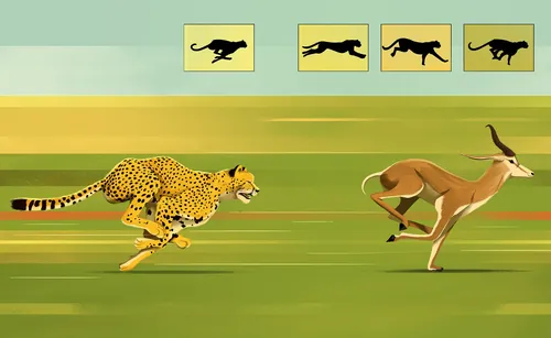 Cheetah chasing a gazelle across a grassy plain in a speed sequence