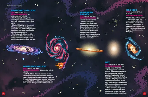 Colorful spiral galaxy illustrations in space by Andreu Zaragoza