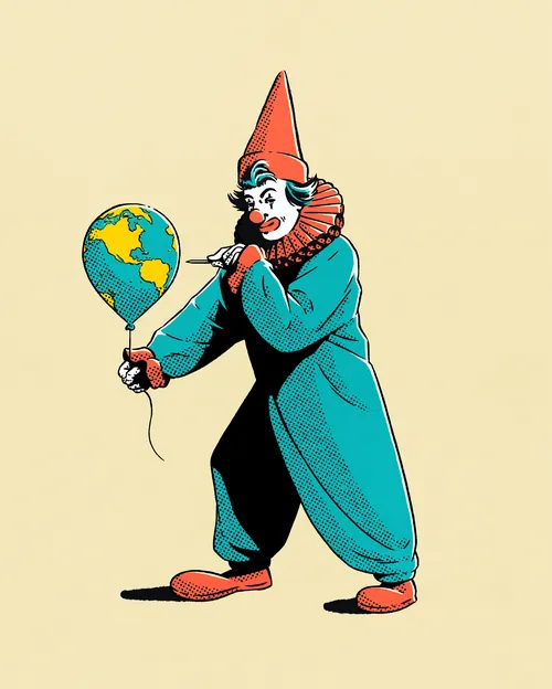 Clown holding a balloon shaped like Earth by Andreu Zaragoza