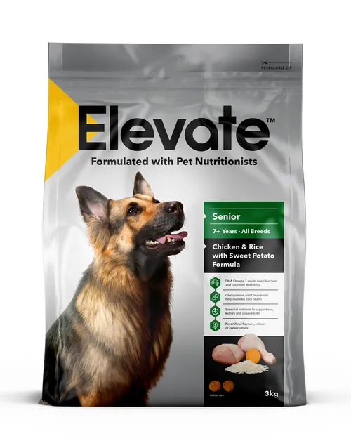 Elevate' Pet food range packaging