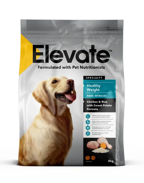 Pet food bag with golden retriever image and nutrition info by Andrew Beckett