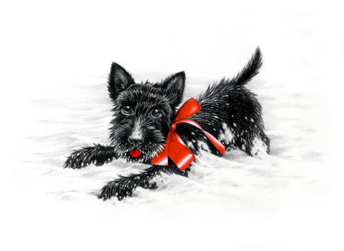 Photorealistic black dog in snow