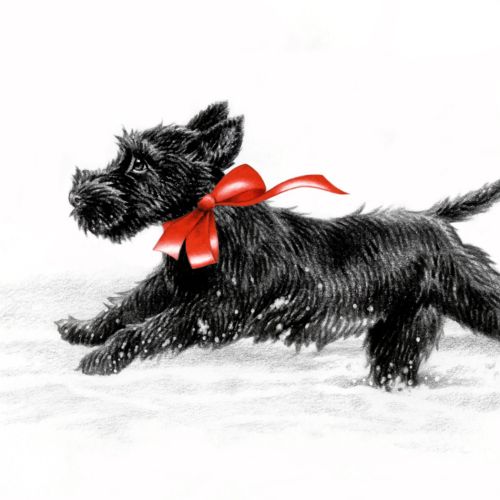 Illustration of a running Scottish Terrier