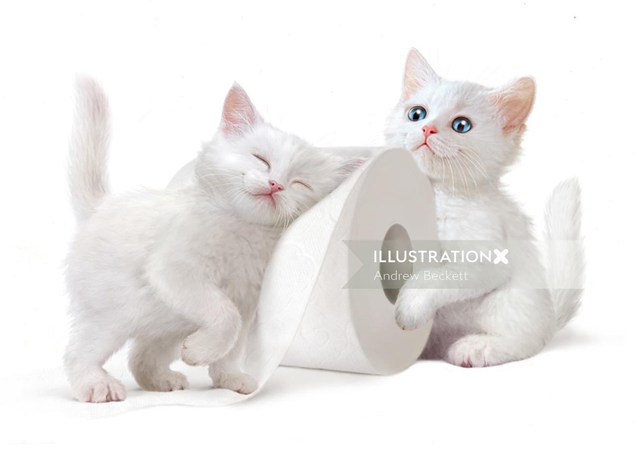 Illustration for popular KittenSoft toilet tissue packaging
