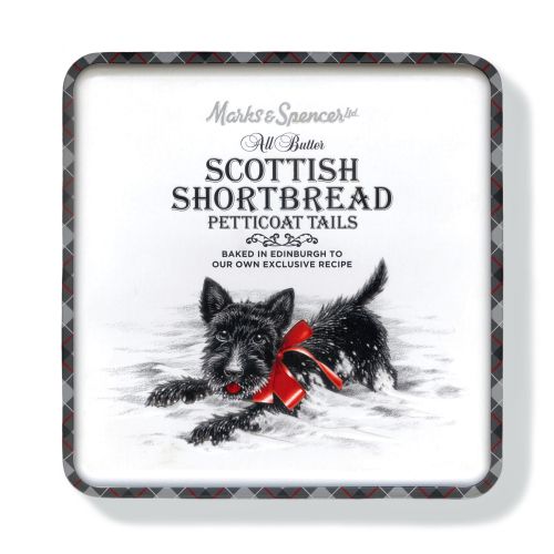 Tin containing M&S's delicious Petticoat Tails Shortbread