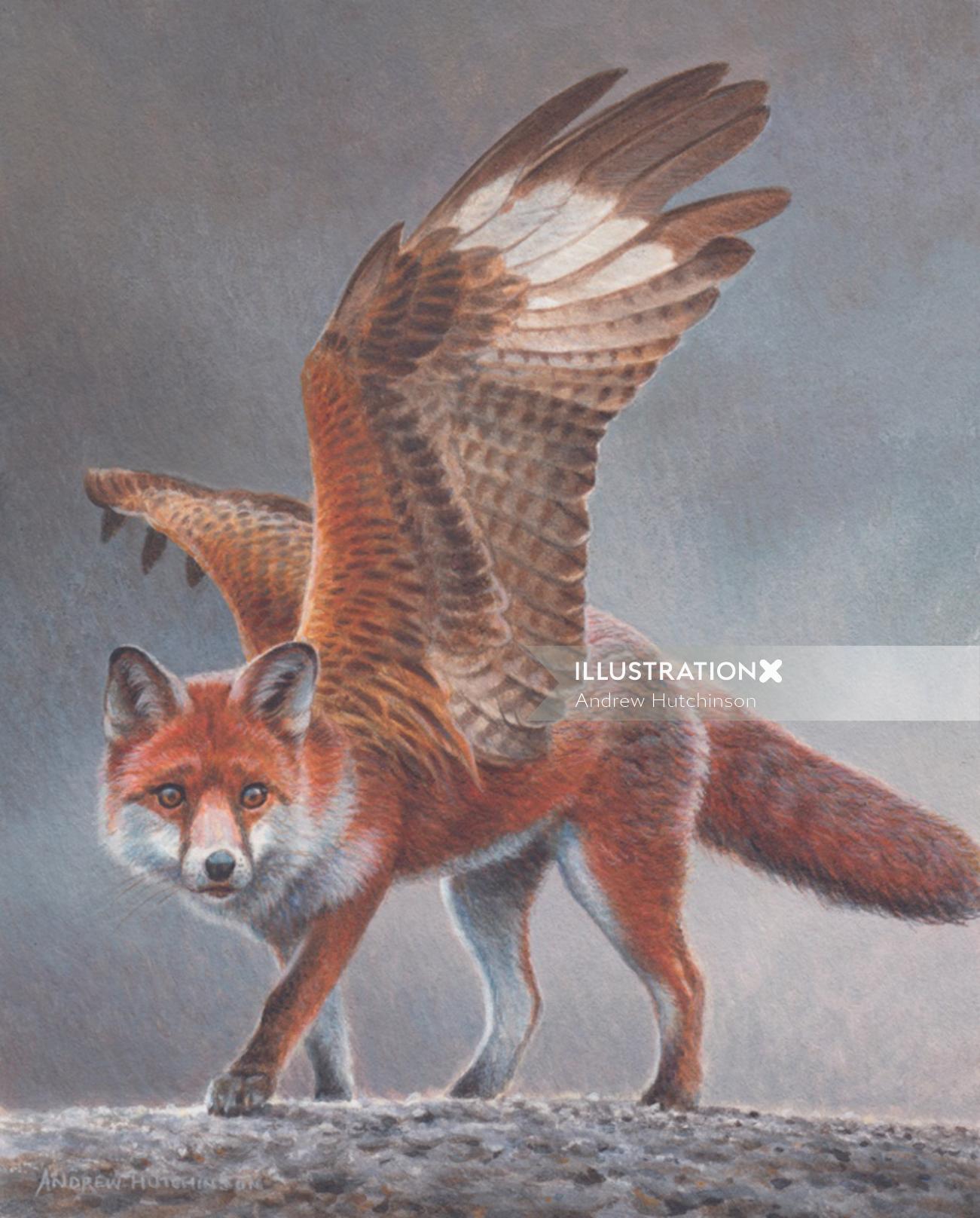 Peinture à l&#39;huile de renard volant par Andrew Hutchinson