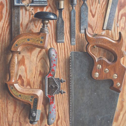 Photorealistic depiction of common carpentry equipment
