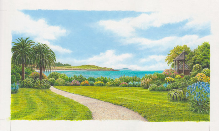 一幅天然的海滨花园画