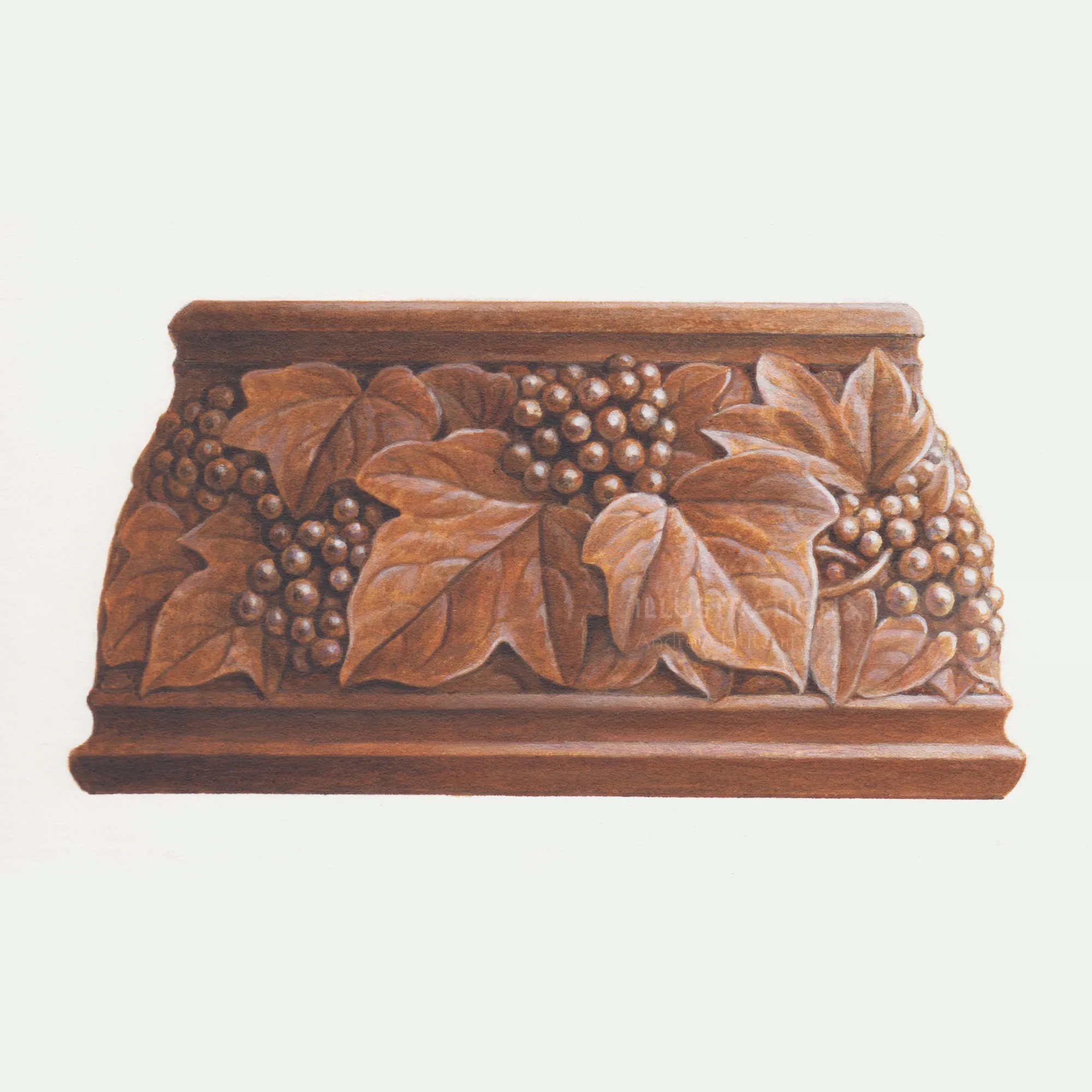 Andrew Hutchinson carved wooden snow globe base with grapevine leaves