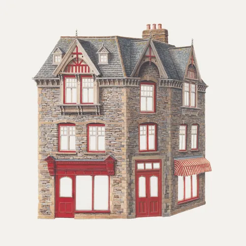 Andrew Hutchinson illustration of a Victorian corner shop
