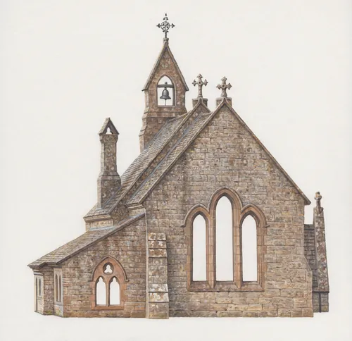 Illustration by Andrew Hutchinson of a Victorian stone church