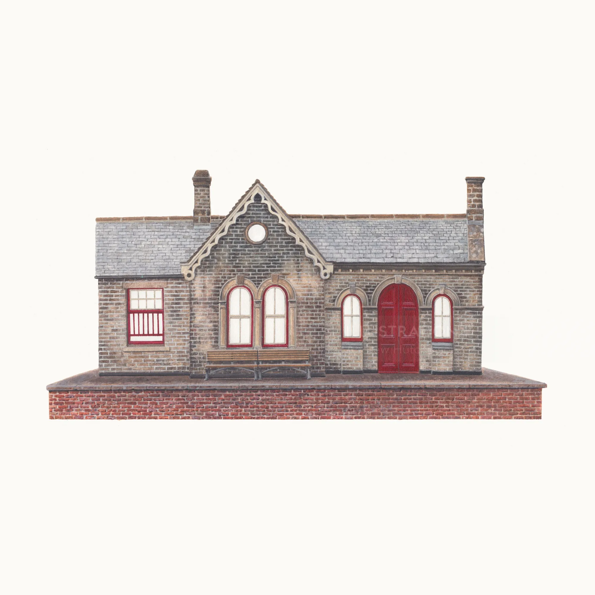Victorian railway station illustration by Andrew Hutchinson