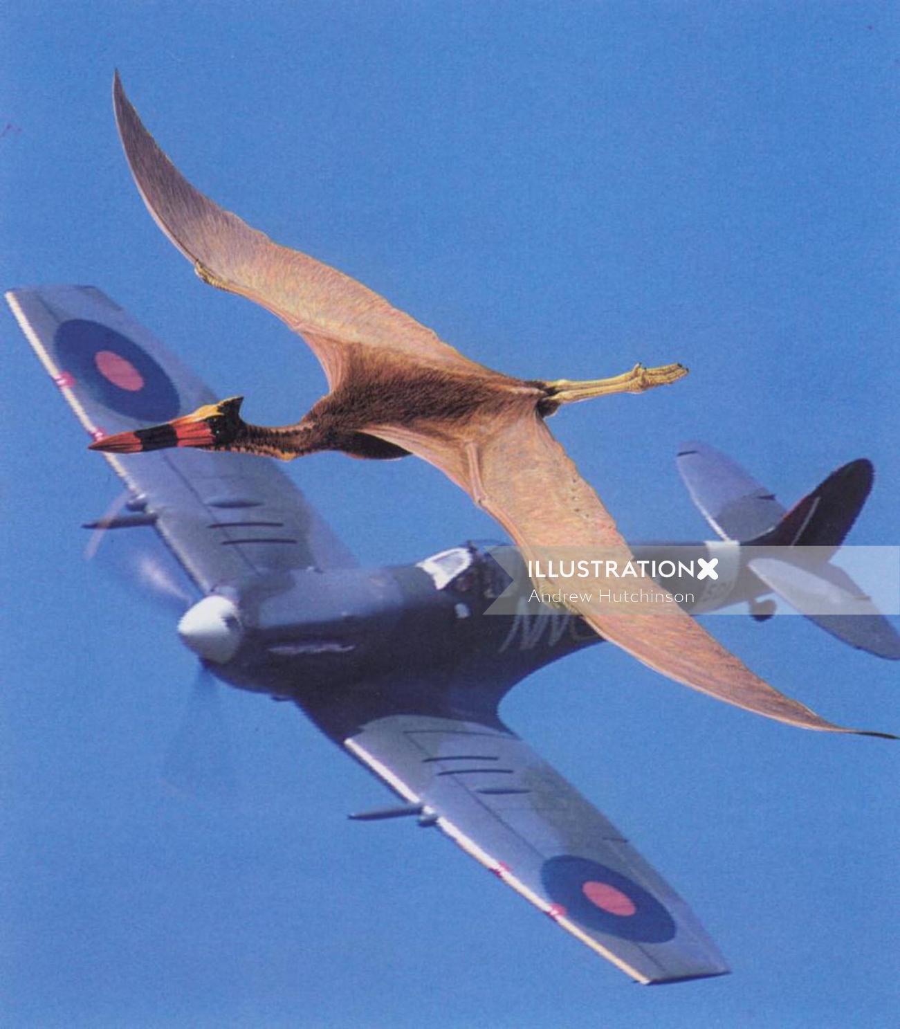 Illustration de voler ptérosaure et quetzalcoatlus ressemblant à un avion
