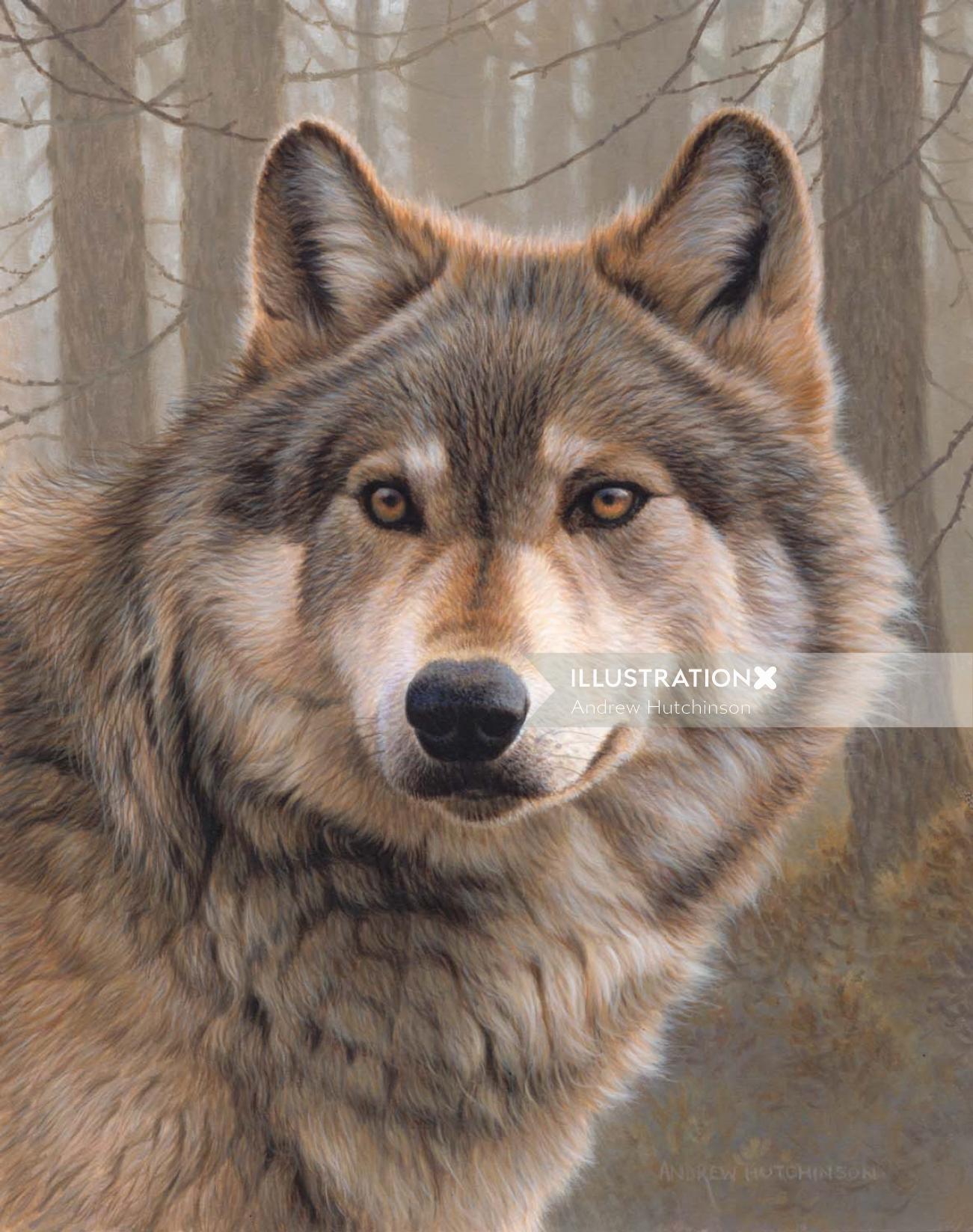A stunning portrait illustration of Wolf