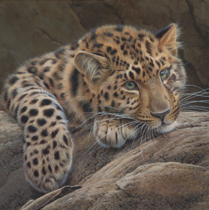 Pintura de un Leopardo de Amur realizada en acrílico