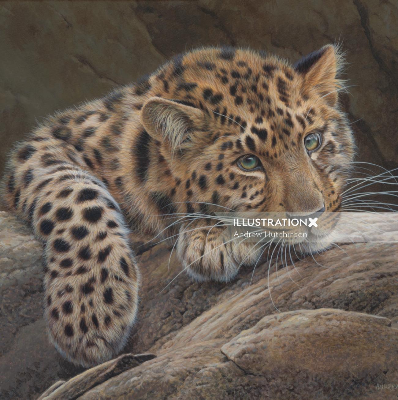 Painting of a Amur Leopard done in acrylic