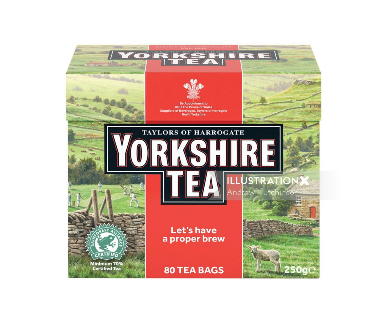 Yorkshire Tea packaging illustration, Countryside Sheep Cottage Images © Andrew Hutchinson