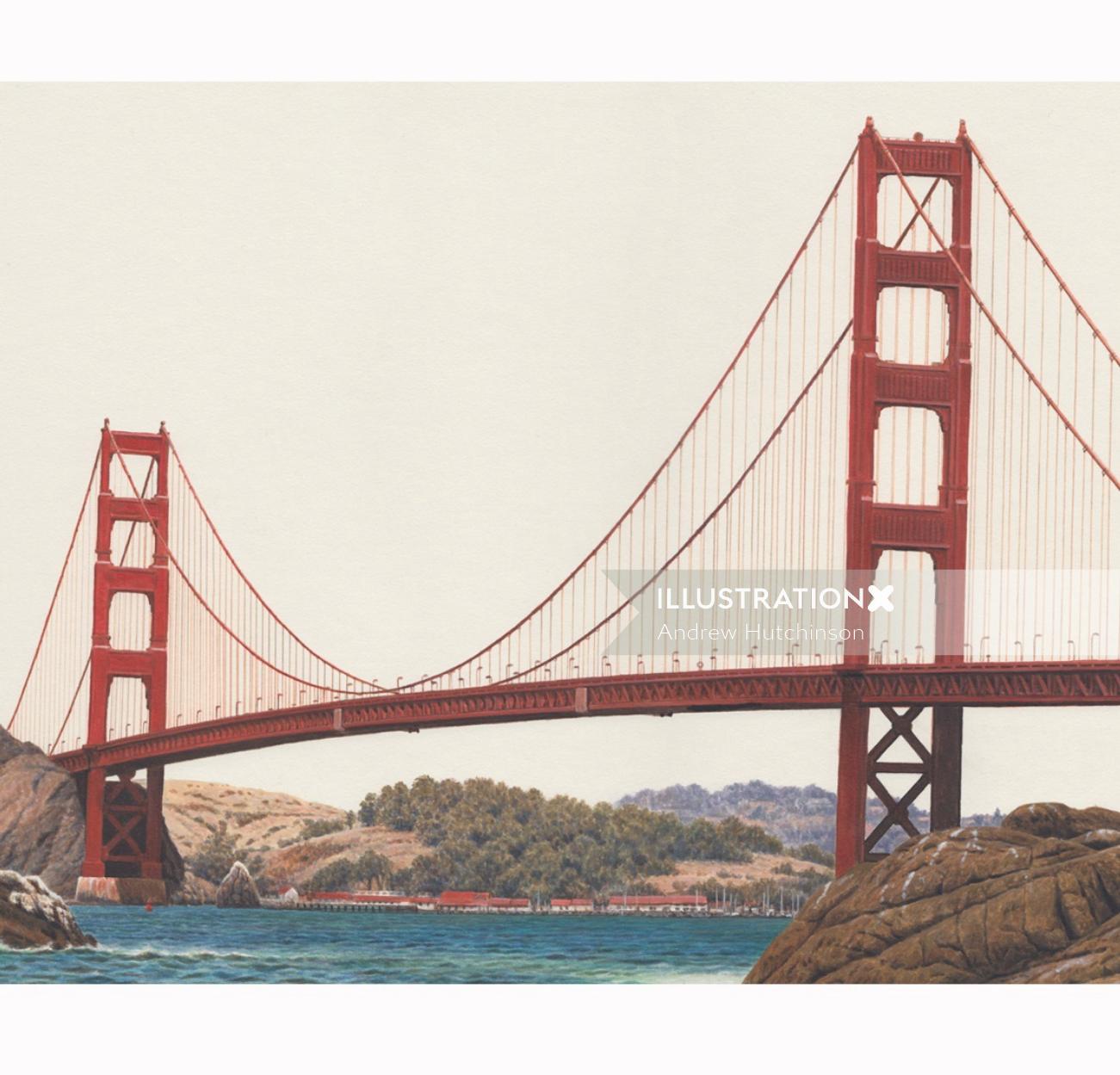 Golden Gate Bridge, shown realistically