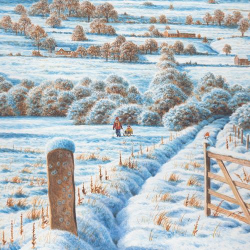 Snowfall on a Yorkshire tea farm illustration