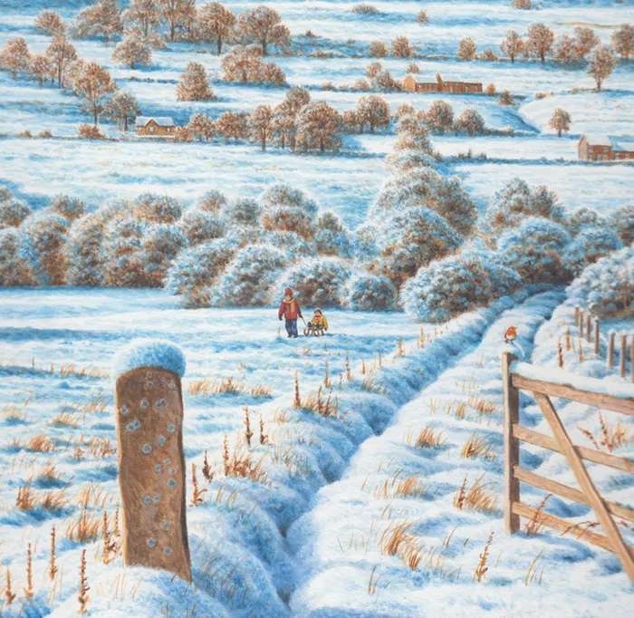 Snowfall on a Yorkshire tea farm illustration