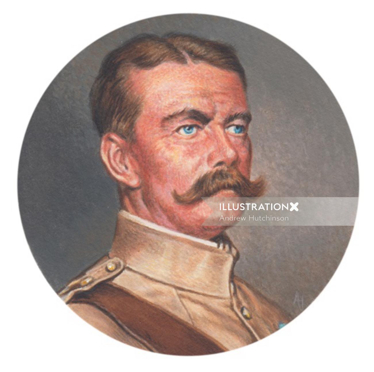 This is a portrait of Herbert Kitchener, drawn by UK based artist
