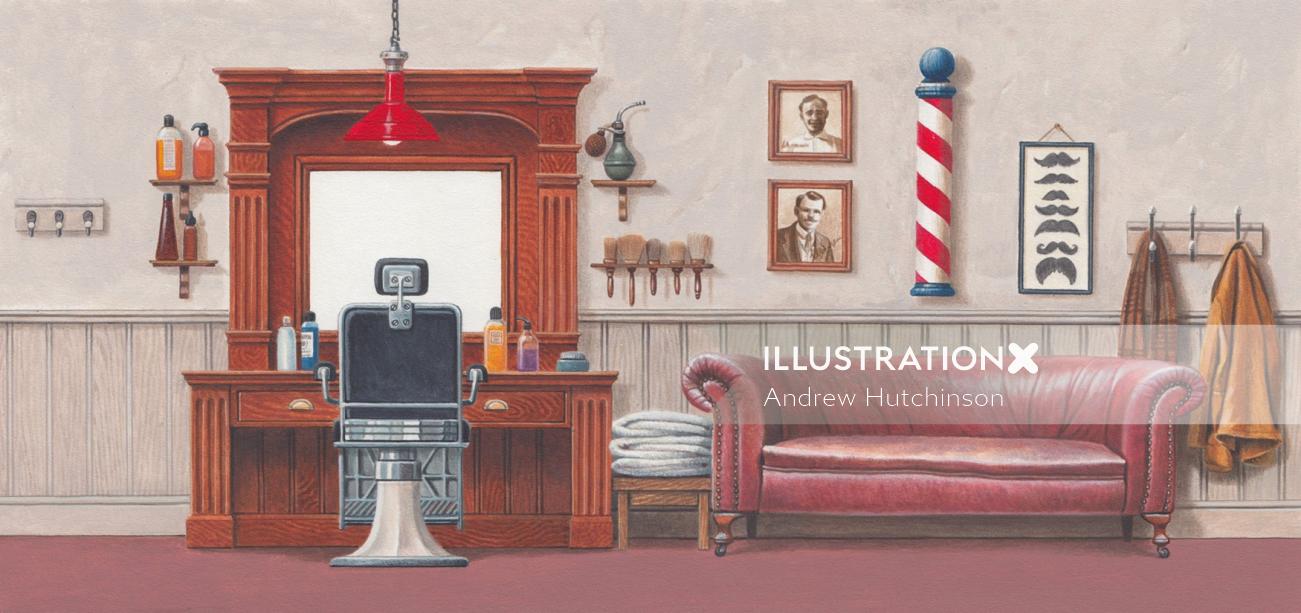 Illustration of barbershop interior