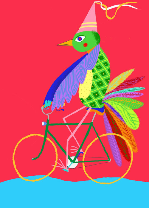 Parrot on bicycle

