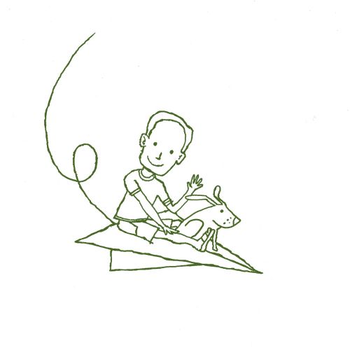 Line illustration - Boy on paper aircraft by Andrew Selby