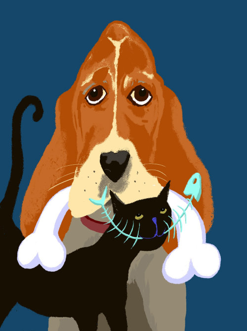 Illustration of Sad Dog Happy cat
