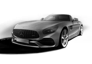 Silver Mercedes-Benz AMG GT sports car, digital illustration by Andriy Vynogradov