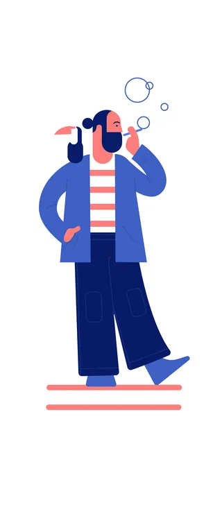 Man walking and blowing bubbles