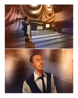 Man in vest and tie looking around indoors, by Andriy Vynogradov