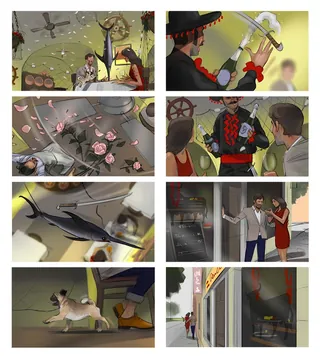 Comic strip scenes showing characters, animals, and underwater elements by Andriy Vynogradov