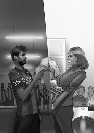 Man and woman shaking hands through split frame by Andriy Vynogradov