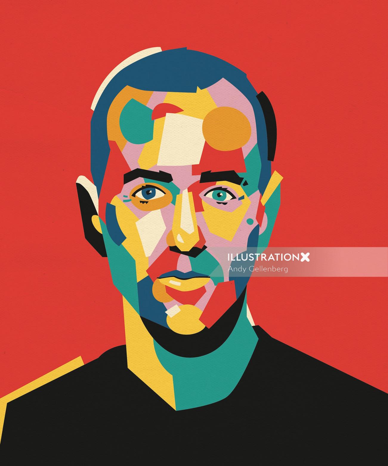 Graphic portrait of colorful man