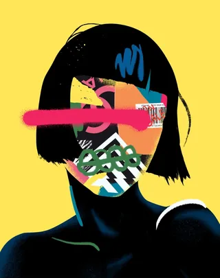 Abstract portrait with colorful collage face by Andy Gellenberg
