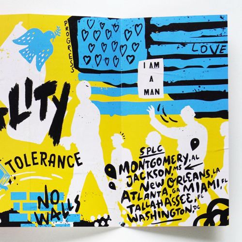 Colorful mural with messages of equality and anti-racism by Andy Gellenberg