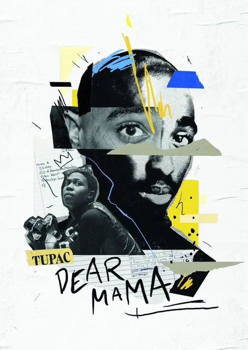 Collage of Tupac Shakur with 'Dear Mama' text by artist Andy Gellenberg