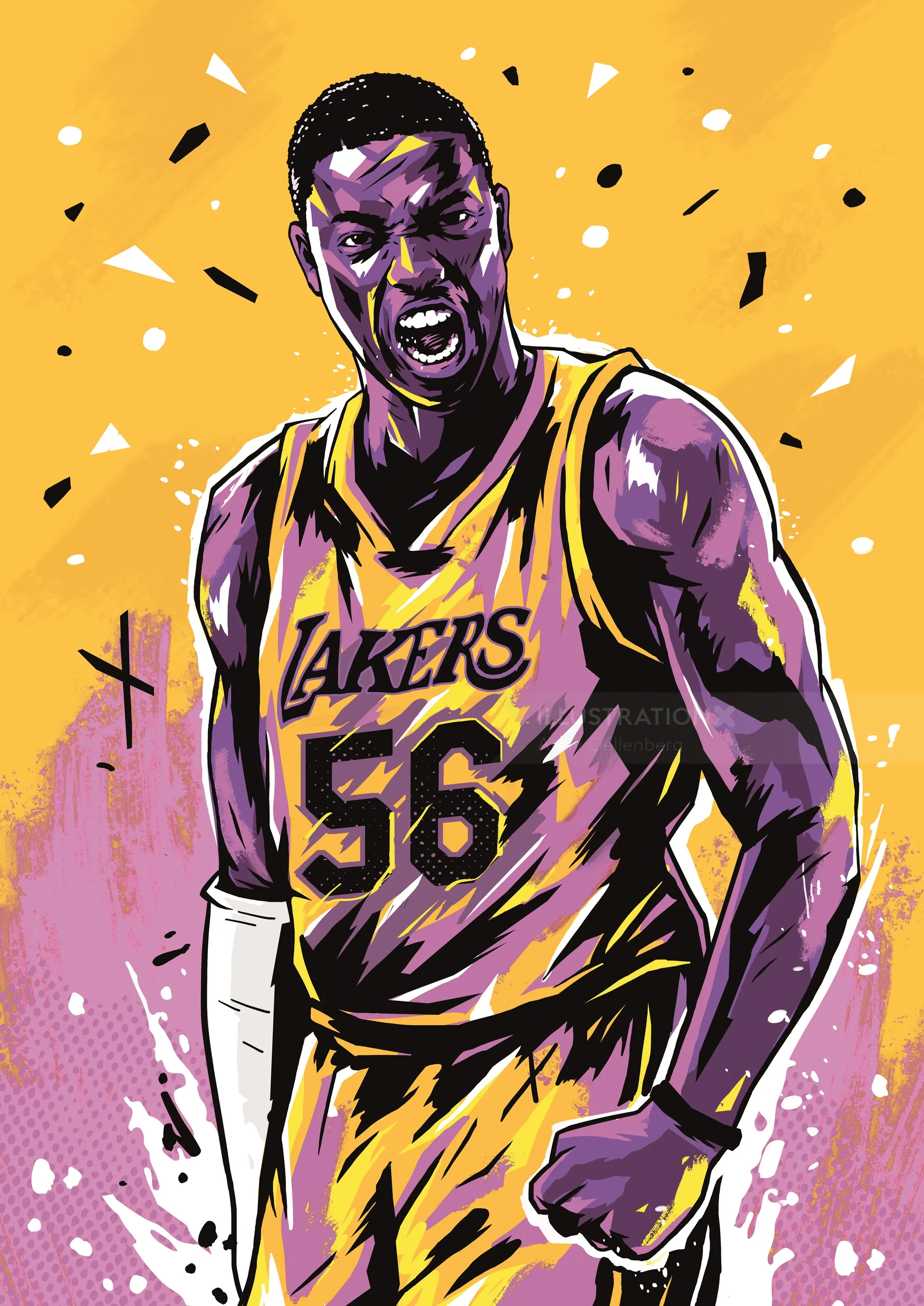 Los Angeles Lakers basketball player wearing number 56 with intense expression by Andy Gellenberg