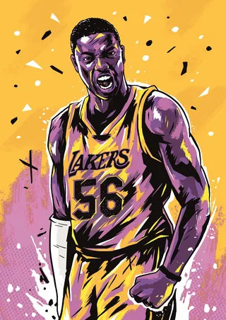 Los Angeles Lakers basketball player wearing number 56 with intense expression by Andy Gellenberg
