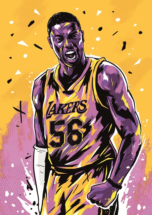 Los Angeles Lakers basketball player wearing number 56 with intense expression by Andy Gellenberg