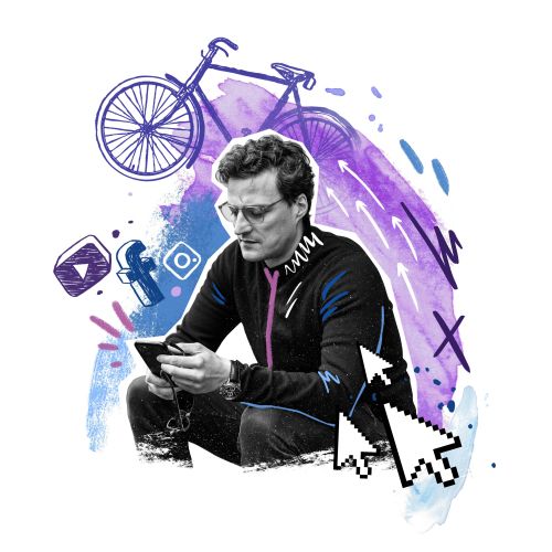 Man using smartphone with social media icons by Andy Gellenberg