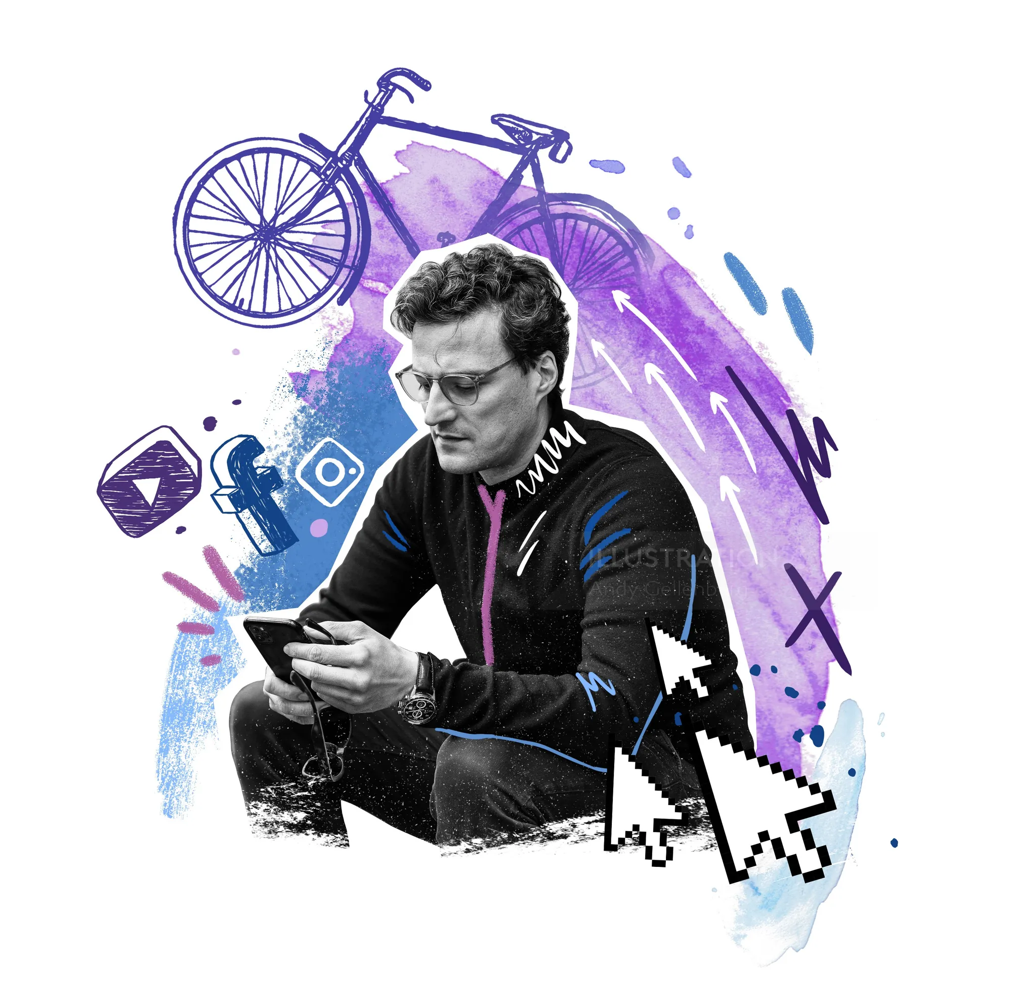 Man using smartphone with social media icons by Andy Gellenberg