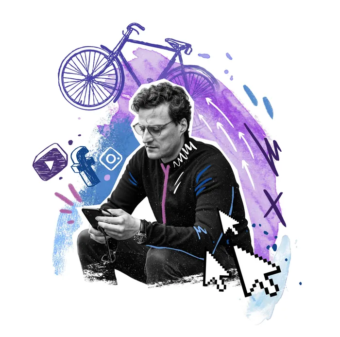Man using smartphone with social media icons by Andy Gellenberg